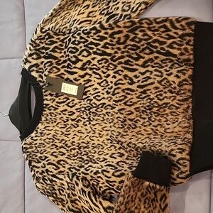🔥NWT RACHEL ZOE Faux Fur CYRUS LEOPARD OMBRE Sweatshirt TOP XS